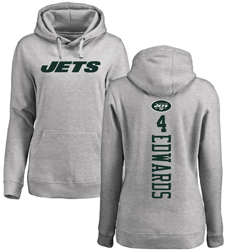 New York Jets Ash Women Lac Edwards Backer NFL Football #4 Pullover Hoodie Sweatshirts->nfl t-shirts->Sports Accessory